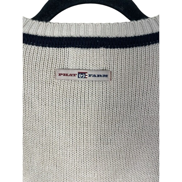 Phat‎ Farm Vintage Logo Letterman Style Mens V Neck Size XL Sweater Stone Wool - Picture 5 of 13